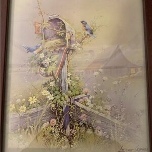 Framed Andres Orpinas bird’s nest in a mailbox Artwork with Birds and Flowers
